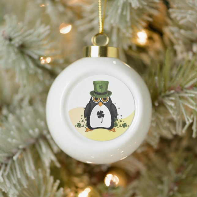 Boule En Céramique Lucky Penguin Saint-Patrick Irish Clover (Arbre)
