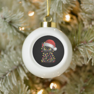 Boule En Céramique Lumières de sapin de Noël chat noir drôle Santa ch