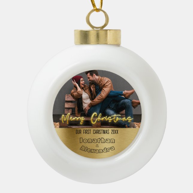 Boule En Céramique Luxe personnalisé premier Noël Elégant Couple (Devant)