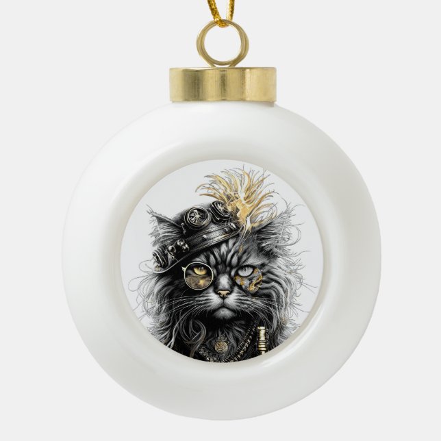 Boule En Céramique Magnifique chat Steampunk  (Devant)