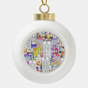 Boule En Céramique Maisons d'Amsterdam : Aquarelle Motif sans couture