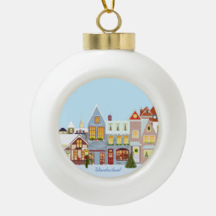 Boule En Céramique Maisons de Noël avec ciel bleu