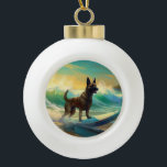 Boule En Céramique Malinoi Beach Surf Peinture belge<br><div class="desc">Plongez dans le monde ludique de l'aventure canine avec cette peinture captivante. Un chien en ébullition se rend aux vagues, chevauchant habilement le surf sur une plage baisée par le soleil. L'oeuvre d'art vibrante capte magnifiquement l'essence de l'excitation au bord de la plage tandis que le chien court sans crainte...</div>