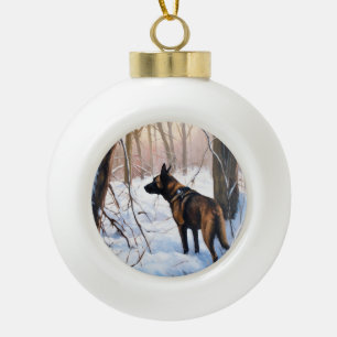 Boule En Céramique Malinois Belge Qu'il neige Noël