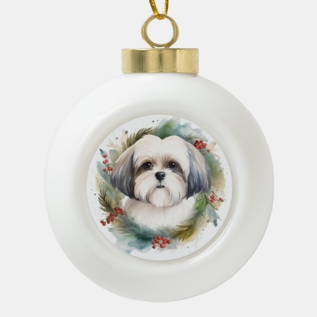Boule En Céramique Malti Tzu Christmas Wreath Festive Pup (Devant)
