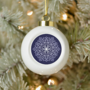 Boule En Céramique Mandala Snowflakes sur Navy Blue