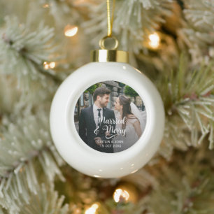 Boule En Céramique Marié Merry Newlyweds First Christmas Photo