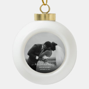 Boule En Céramique Marry Joyeux Mariage Photo noir blanc Script
