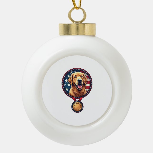 Boule En Céramique Médaille de Golden Retriever patriotique Vintage T (Devant)