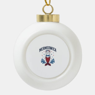 Boule En Céramique Mermeowica Chat Mermaid Patriotique Design de T-Sh