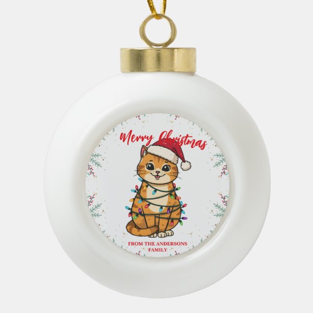 Boule En Céramique Merry and Bright cat Christmas kitten snow winter (Devant)