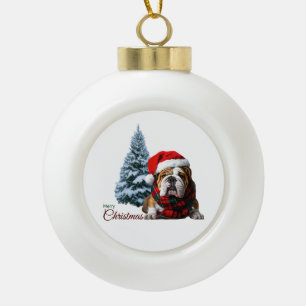 Boule En Céramique Merry Christmas Bulldog
