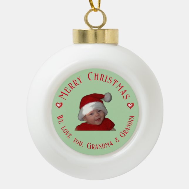 Boule En Céramique Merry Christmas Grandma & Grandpa, Own Photo Gift, (Devant)