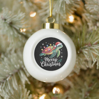 Boule En Céramique Merry Christmas Sea Turtle Santa Hat String Lights