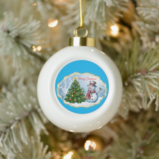 Boule En Céramique Merry Christmas Snowman Tree Cute (Arbre)
