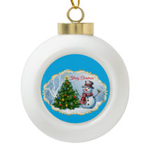 Merry Christmas Snowman Tree Cute