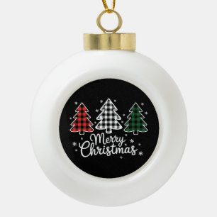 Boule En Céramique Merry Christmas Tree Buffalo Plaid Red White Green