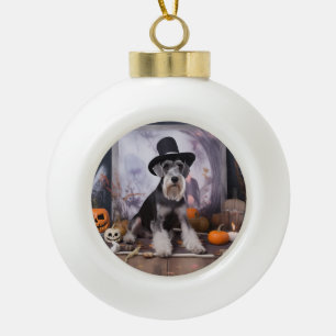 Boule En Céramique Miniature Schnauzer Citrouilles Halloween Épouvant