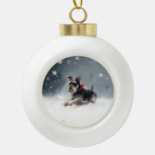 Boule En Céramique Miniature Schnauzer Noël neige hiver
