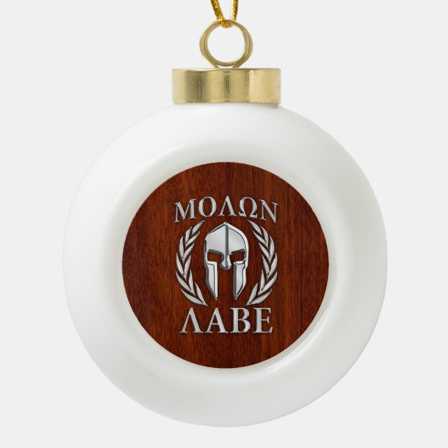 Boule En Céramique Molon Labe Laurels guerrier spartiate Décor en boi (Devant)
