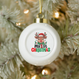 Boule En Céramique Mon 1er Noël Renne Buffalo Plaid Bébé Xmas