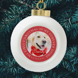 Boule En Céramique Mon premier Noël pour toujours Accueil Moderne Pho<br><div class="desc">Ce design simple et classique est composé de typographie serif et d'ajouter une photo personnalisée. "Mon premier Noël dans ma maison à jamais" encercle la photo personnalisée.</div>