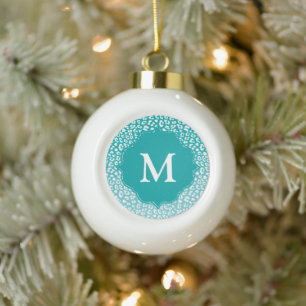 Boule En Céramique Monogramme Empreinte de léopard Turquoise