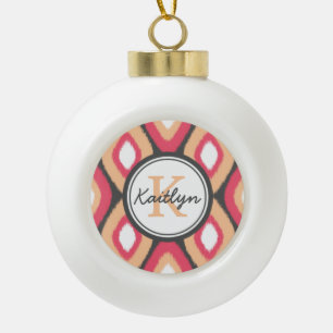 Boule En Céramique Monogramme Ikat Diamonds Motif gris rose