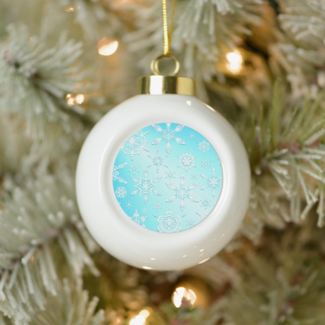 Boule En Céramique Motif Crystal Snowflakes (Arbre)
