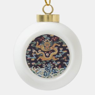 Boule En Céramique Motif de soie orientale Dragon chinois vintage