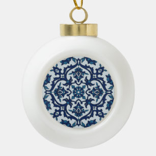 Boule En Céramique Motif de tuiles florales Azulejos bleu-portugais