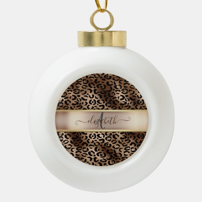 Boule En Céramique Motif léopard Bronze Noir Monogramme    (Devant)