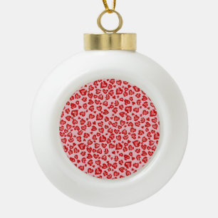 Boule En Céramique Motif Léopard Cœurs en Rouge sur Fond Rose