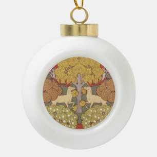 Boule En Céramique Motif Vert Sauge Forêt Cerf Stag Vintage