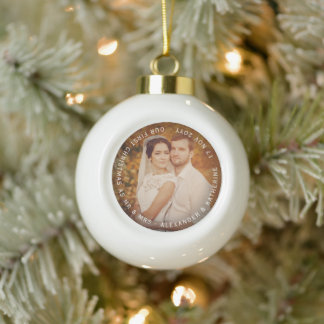 Boule En Céramique Mr & Mrs First Christmas Circle Texte Mariage Phot