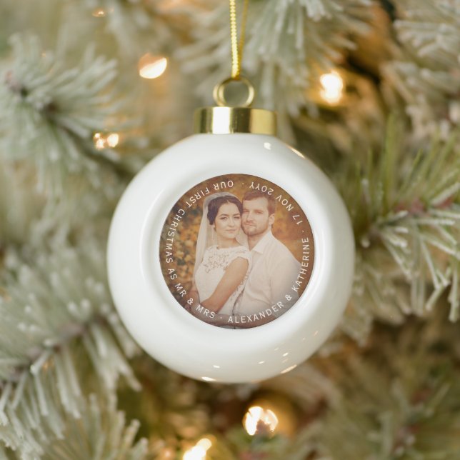 Boule En Céramique Mr & Mrs First Christmas Circle Texte Mariage Phot (Arbre)