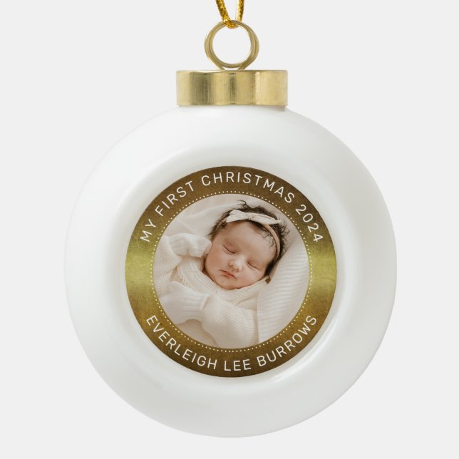 Boule En Céramique My First Christmas White Personalized Baby Photo  (Devant)