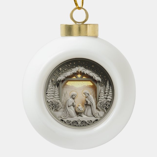 Boule En Céramique Nativity Christmas Ornament – Holy Family 1 (Devant)