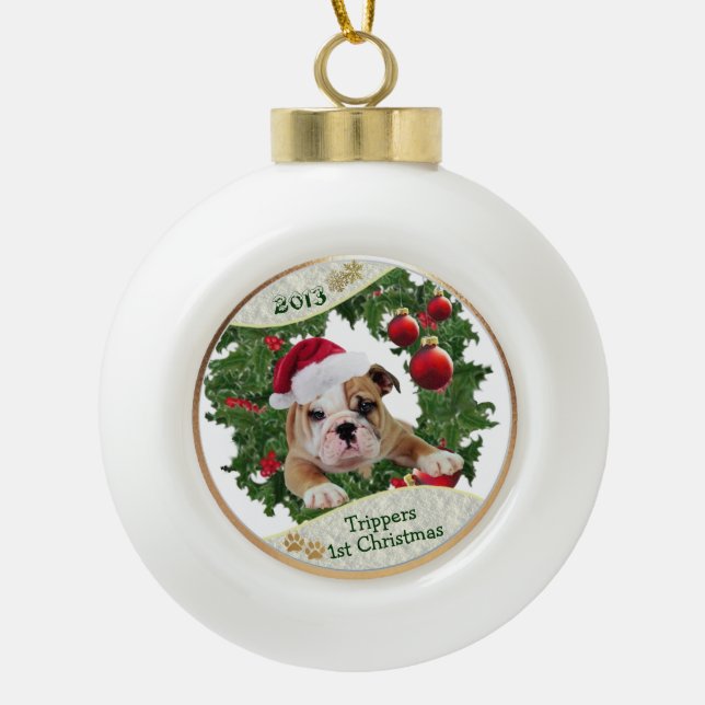 Boule En Céramique Noël #2 du nouveau chiot de personnaliser de (Devant)