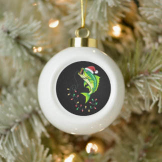 Boule En Céramique Noël Bass Fish Chapeau de Père Noël Lumières Pêche