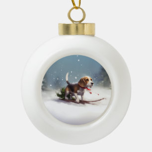 Boule En Céramique Noël Beagle neige hiver