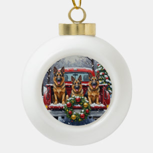Boule En Céramique Noël Berger Allemand Camion Rouge Fêtes