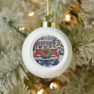 Boule En Céramique Noël Blue Heeler Camion Rouge Fêtes