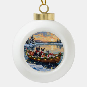 Boule En Céramique Noël Boston Terrier Bateau Fêtes