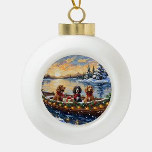 Boule En Céramique Noël Cocker Spaniel Bateau Fêtes