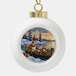 Boule En Céramique Noël corgi bateau fêtes