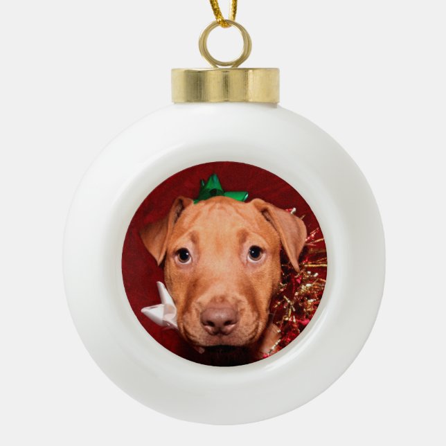 Boule En Céramique Noël de chiot de Pitbull (Devant)