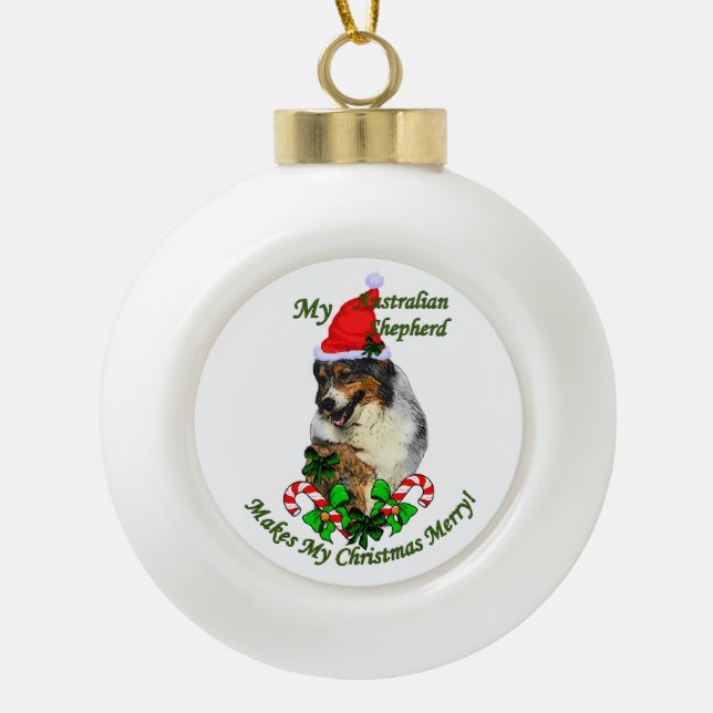 Boule En Céramique Noël du berger australien (Devant)