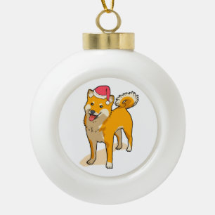 Boule En Céramique Noël du chien de Shiba Inu Santa Claus