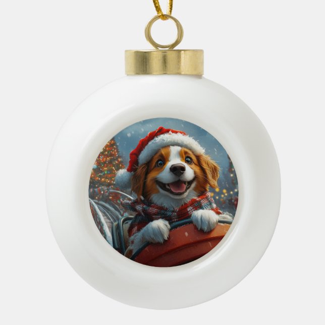 Boule En Céramique Noël du chien espagnol breton (Devant)